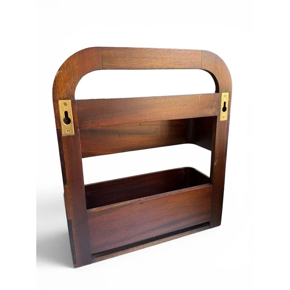 Selamat Designs Walnut Wood Storage Shelf Organizer Wall Hanging Woven